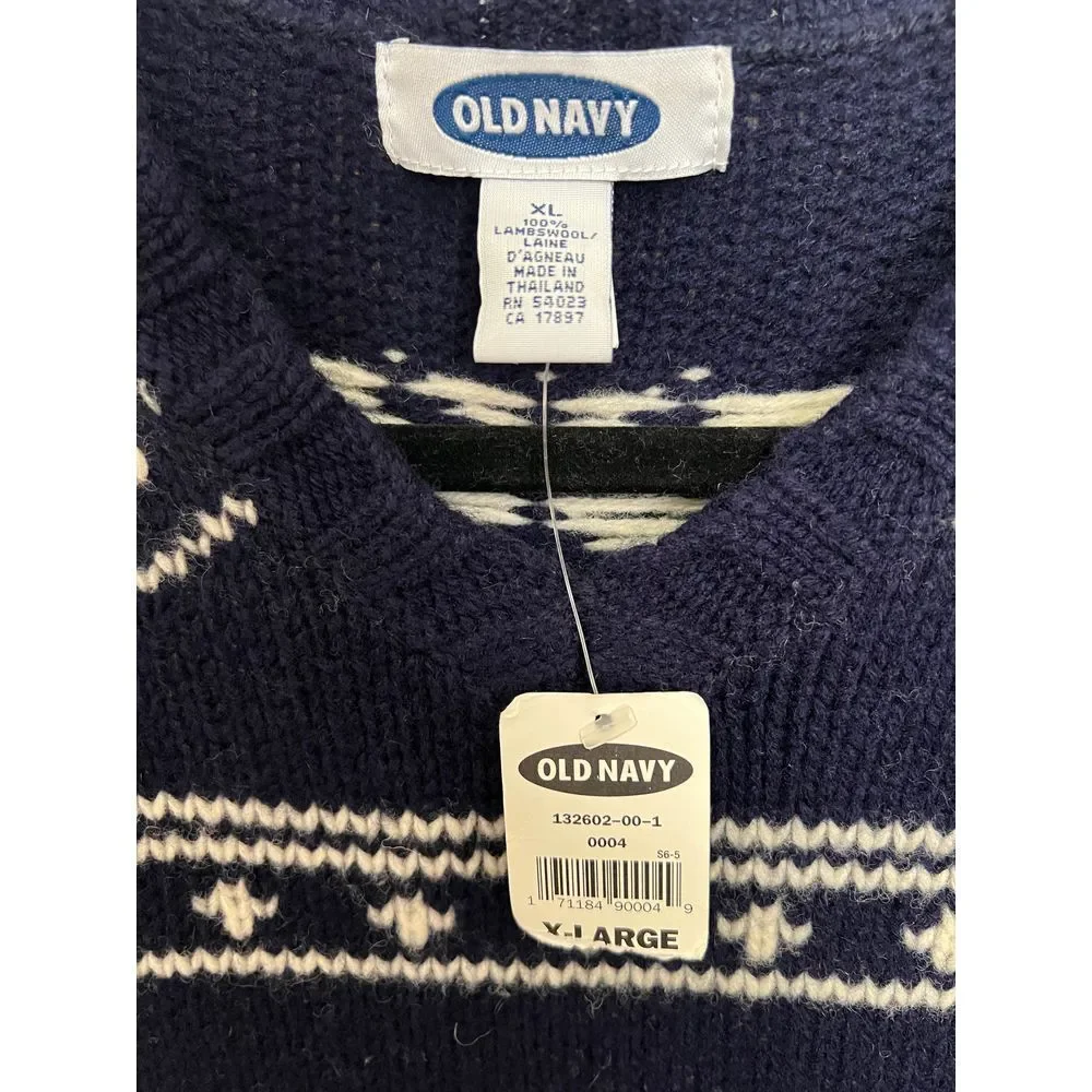 NWT‎ Old Navy Vintage Wool Navy Blue Fair Isle Nordic Pattern Sweater XL
